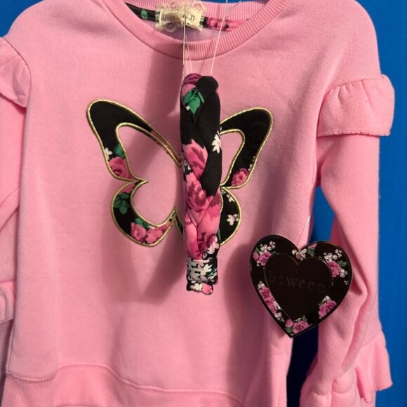 NWT BTWEEN 3 PIECE BUTTERFLY RUFFLE SWEATSHIRT & FLORAL LEGGINGS & HEADBAND SET - Picture 10 of 16
